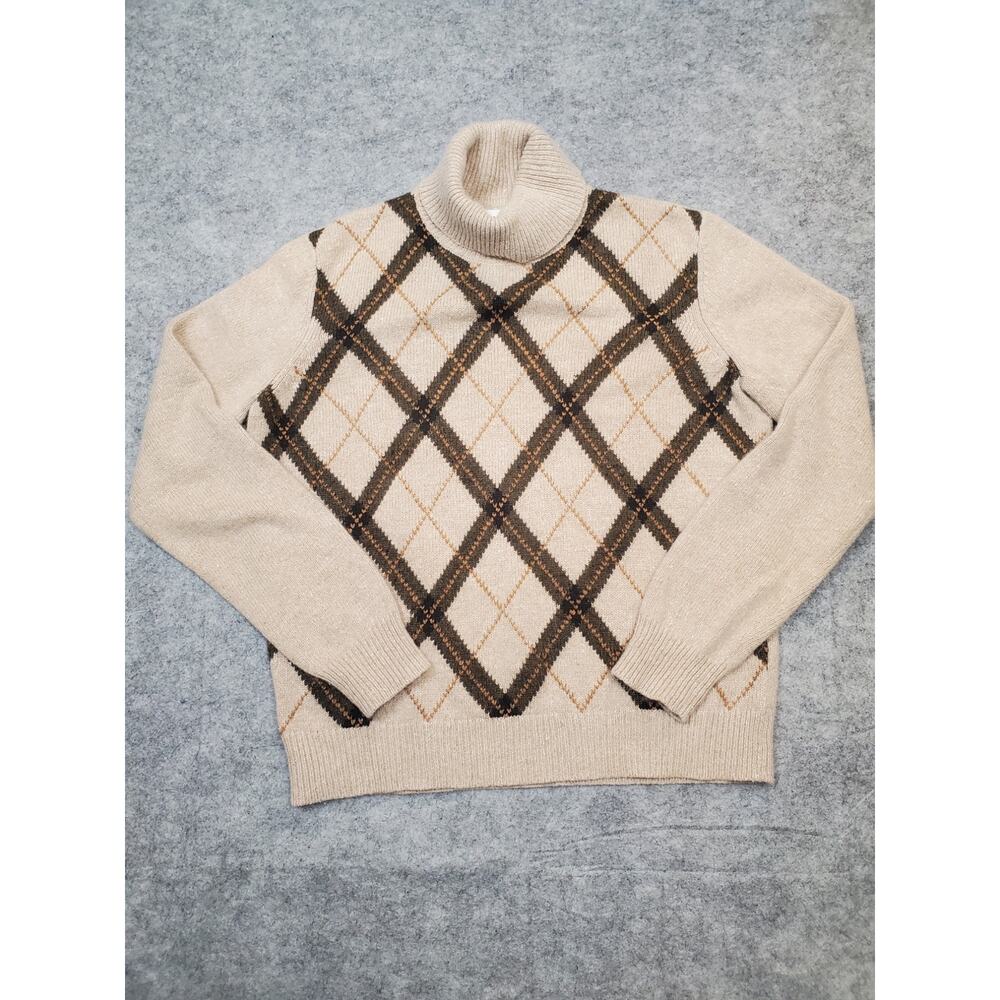 Women's Evan-Picone Large Brown & Tan Argyle Turtleneck Sweater